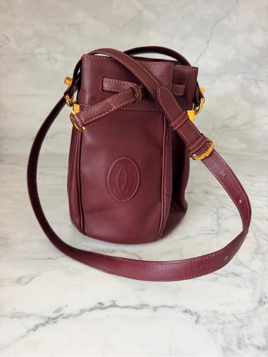 Cartier Handbags - MUST DE CARTIER 2C Logo Drawstring Shoulder Bag Leather